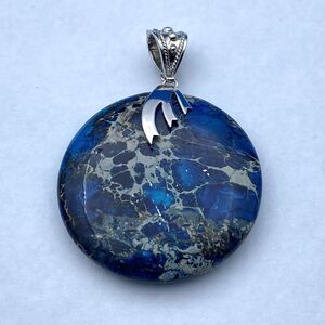 Vintage Lucas Lameth Sterling 925 Large Blue Jasper Pendant 28.8g Signed